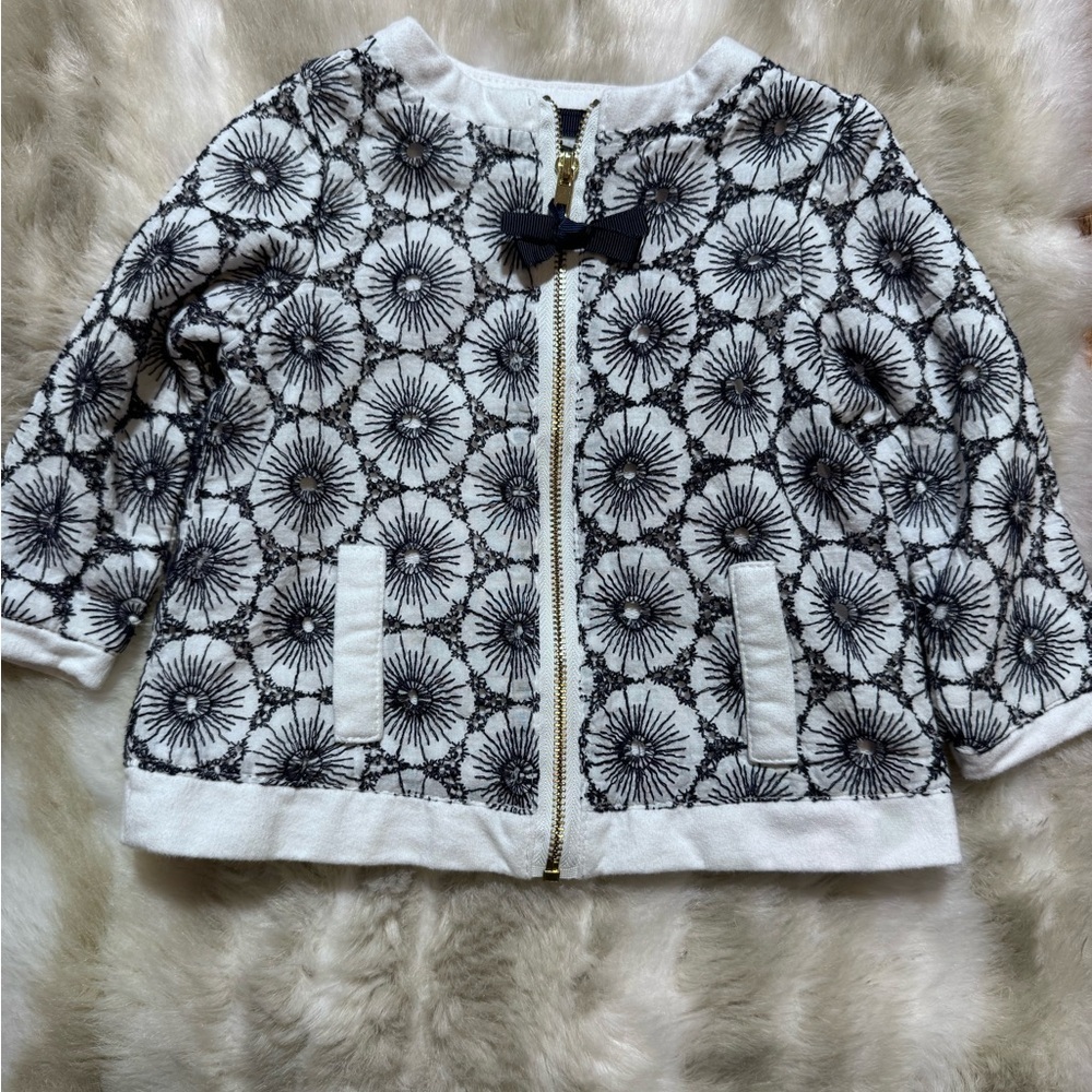 Cynthia Rowley Baby Girl Floral Eyelet Bow Zipper Navy & White Jacket 6-9M